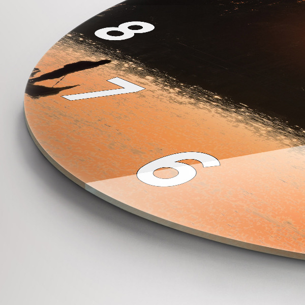 Round glass wall clock Sunset and palm trees