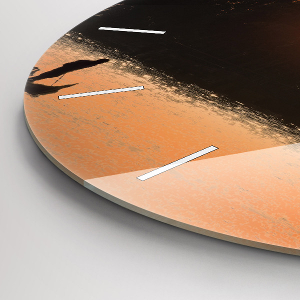 Round glass wall clock Sunset and palm trees