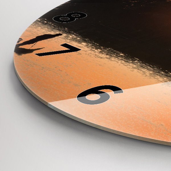 Round glass wall clock Sunset and palm trees