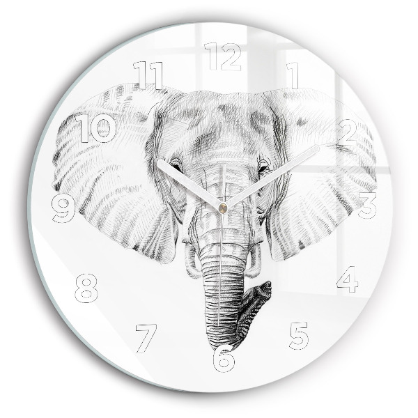 Round glass wall clock Graphic elephant head