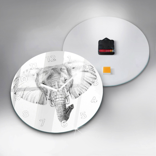 Round glass wall clock Graphic elephant head