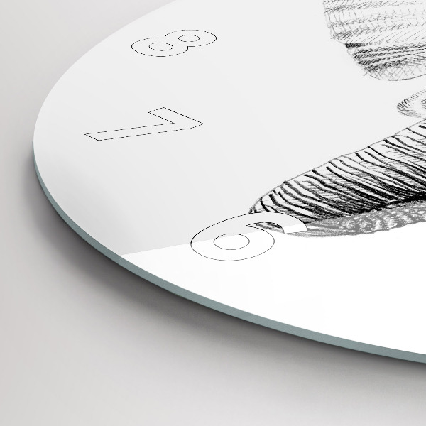 Round glass wall clock Graphic elephant head