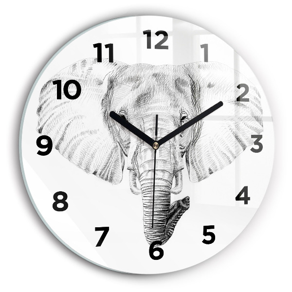Round glass wall clock Graphic elephant head