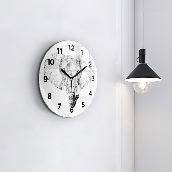 Round glass wall clock Graphic elephant head