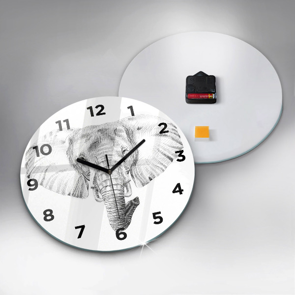 Round glass wall clock Graphic elephant head