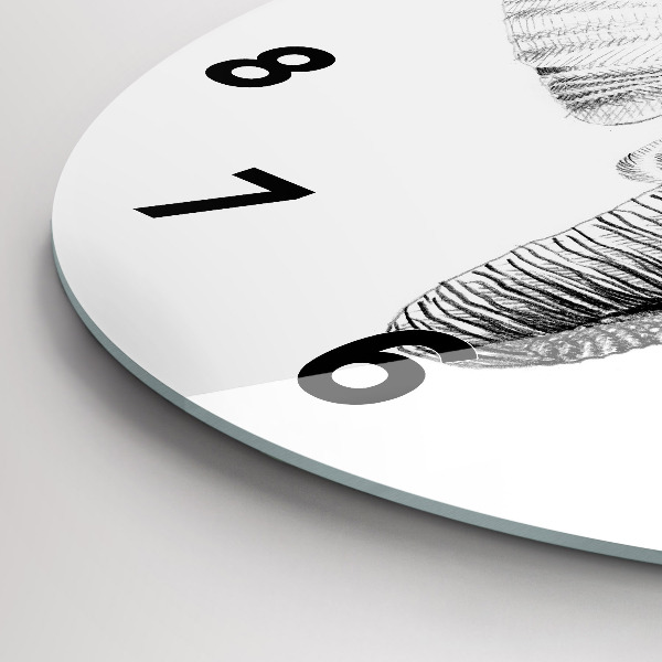 Round glass wall clock Graphic elephant head