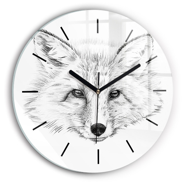 Round glass wall clock Graphic fox head