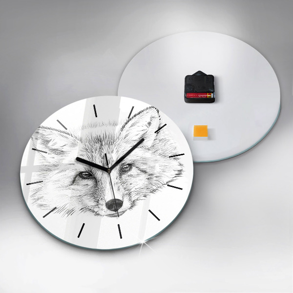 Round glass wall clock Graphic fox head