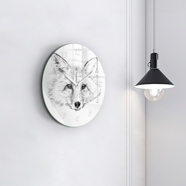 Round glass wall clock Graphic fox head