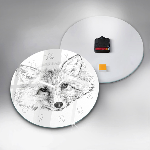 Round glass wall clock Graphic fox head