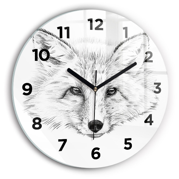 Round glass wall clock Graphic fox head
