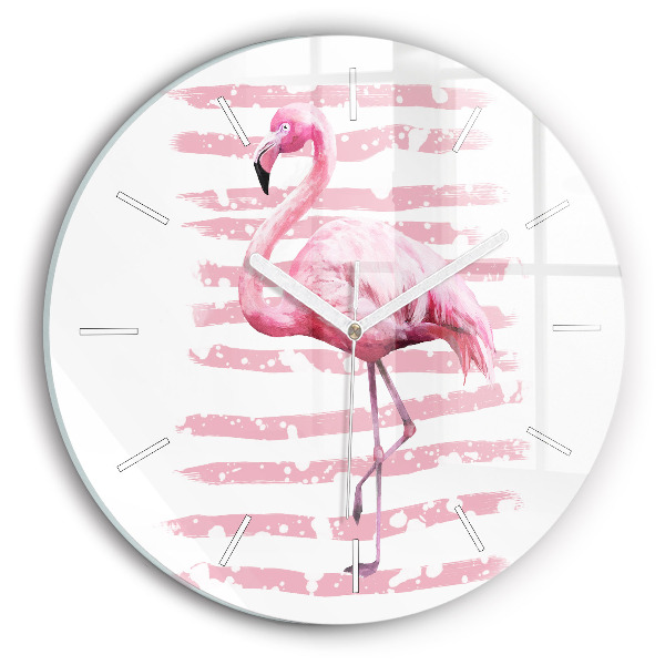 Round glass wall clock Flamingo Graphic