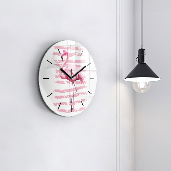 Round glass wall clock Flamingo Graphic