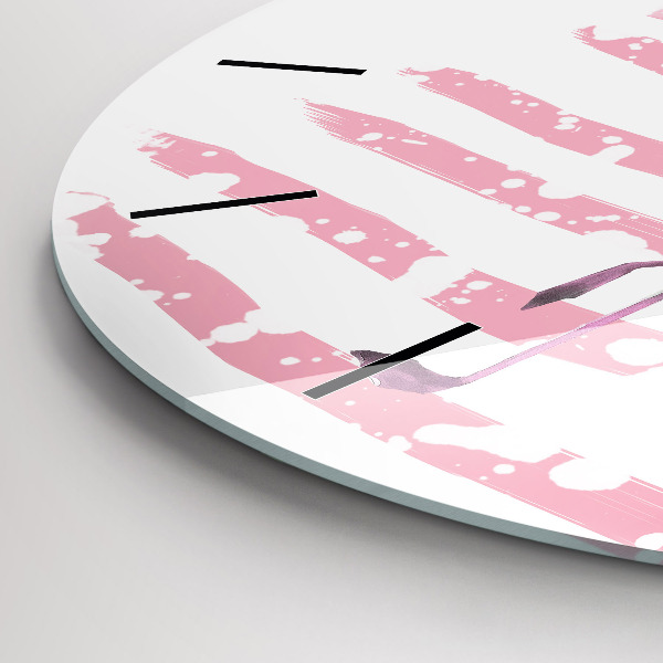 Round glass wall clock Flamingo Graphic