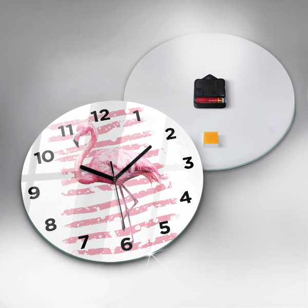 Round glass wall clock Flamingo Graphic