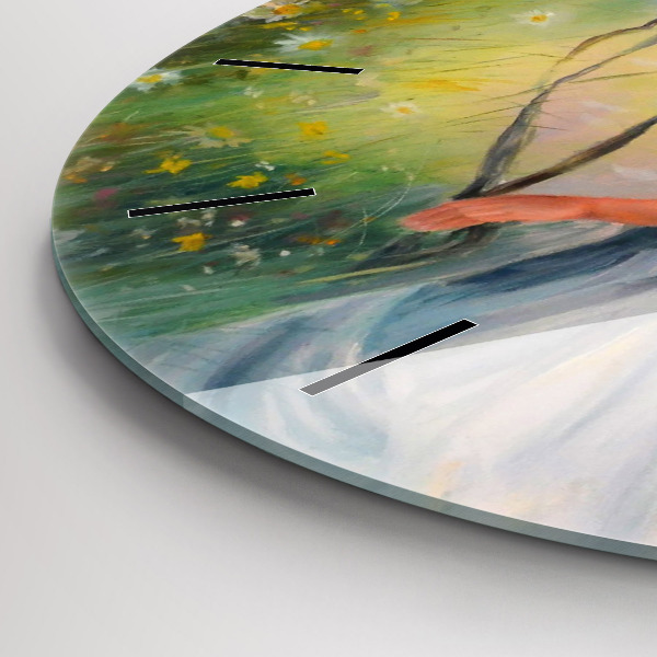 Round glass wall clock Beautiful woman with a horse