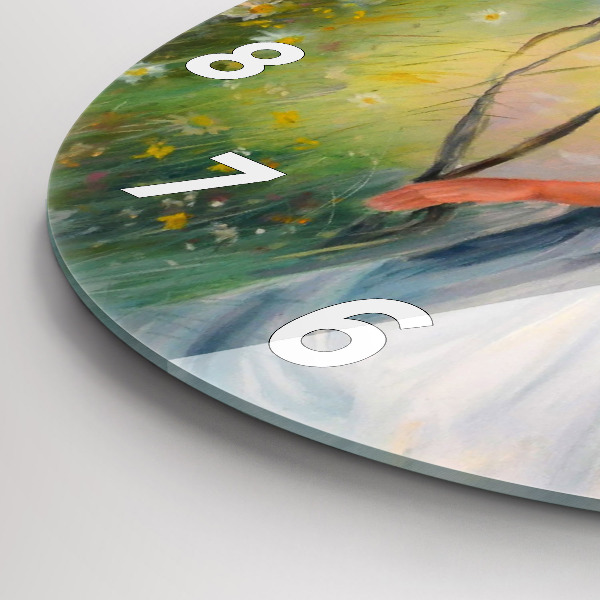 Round glass wall clock Beautiful woman with a horse