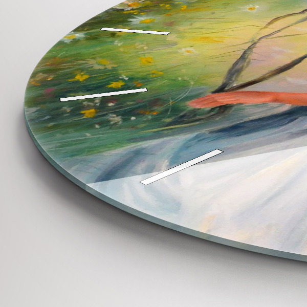 Round glass wall clock Beautiful woman with a horse