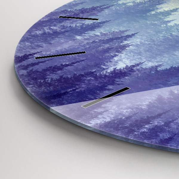 Round glass wall clock Forest in the fog