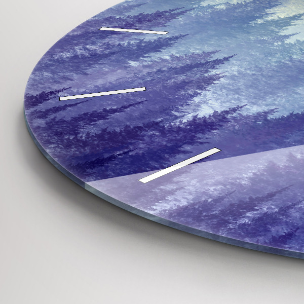 Round glass wall clock Forest in the fog