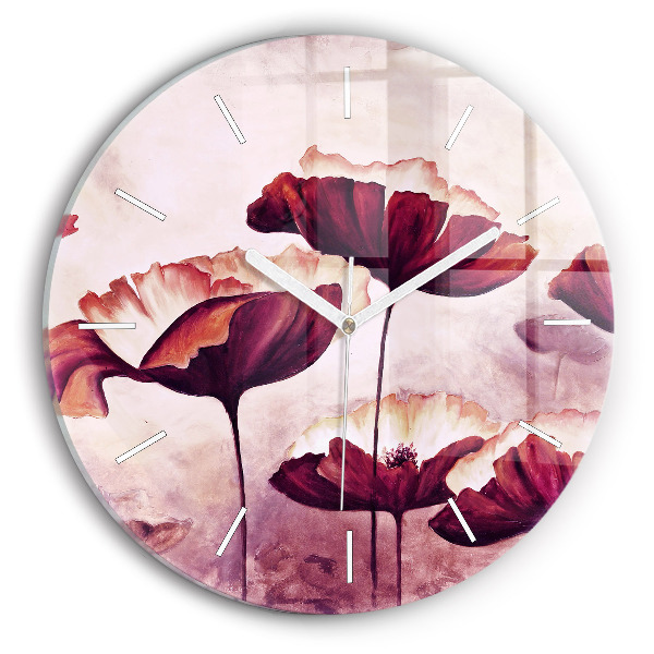 Round glass wall clock Blooming poppies