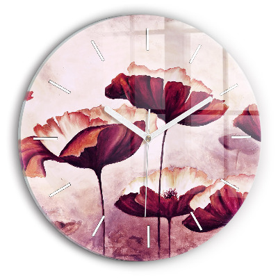 Round glass wall clock Blooming poppies