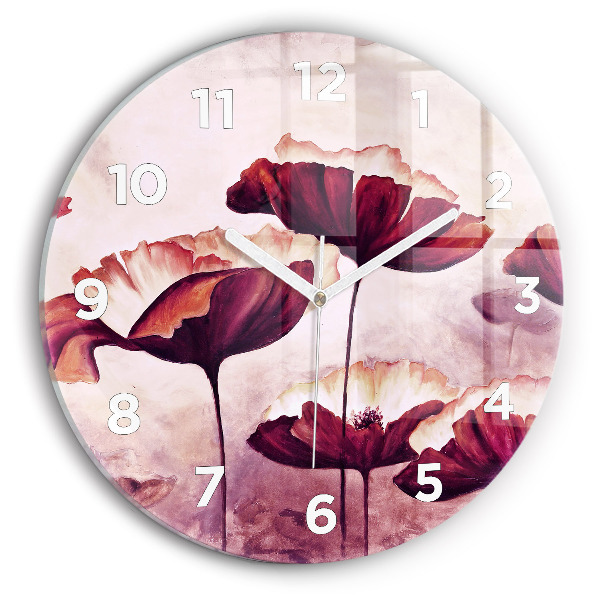 Round glass wall clock Blooming poppies