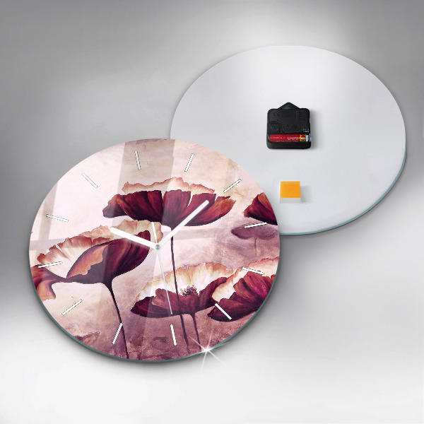 Round glass wall clock Blooming poppies