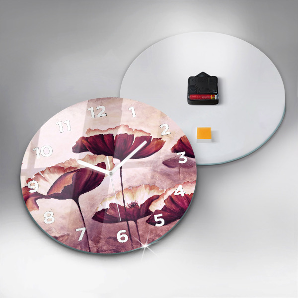 Round glass wall clock Blooming poppies