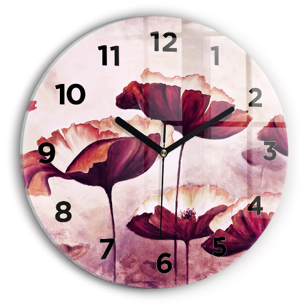 Round glass wall clock Blooming poppies