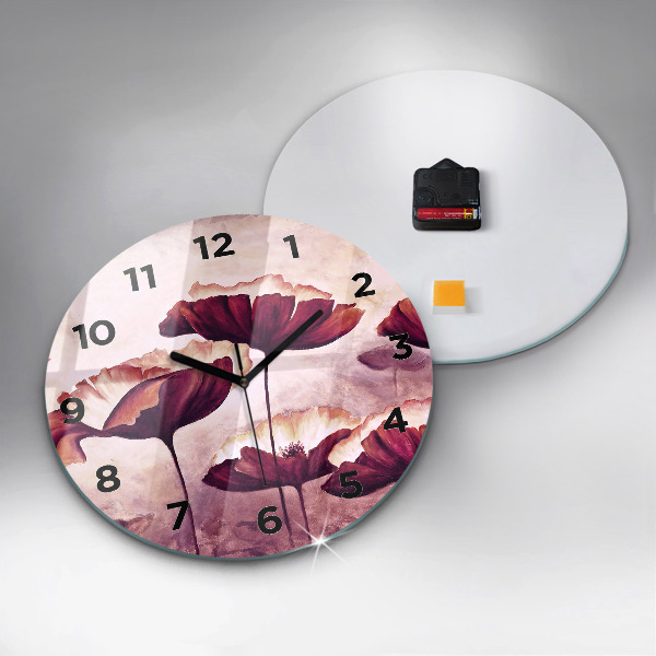 Round glass wall clock Blooming poppies