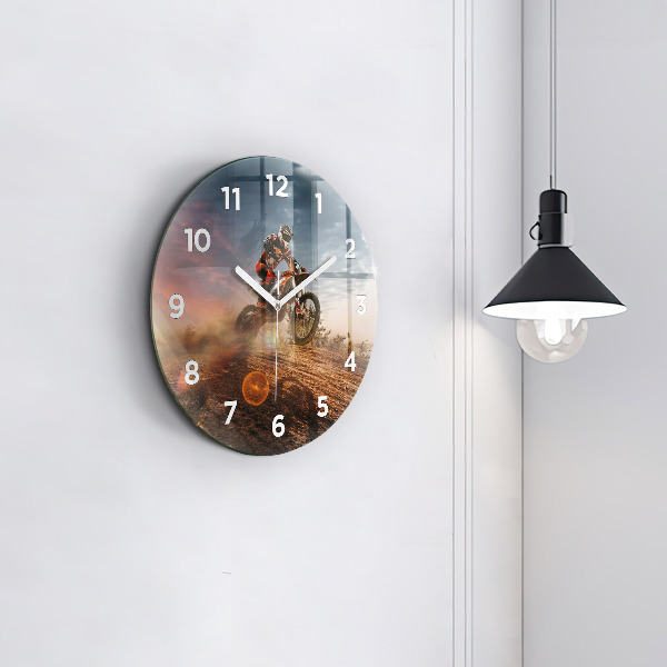 Round glass wall clock Man on a motorcycle