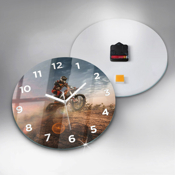 Round glass wall clock Man on a motorcycle