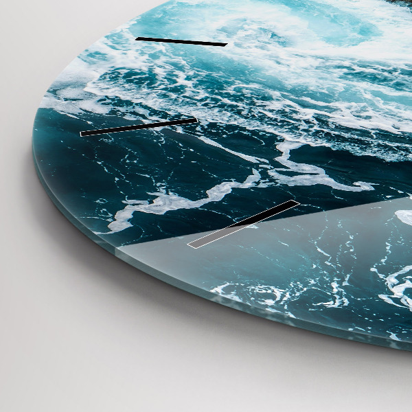 Round glass wall clock Swirling foamy waves