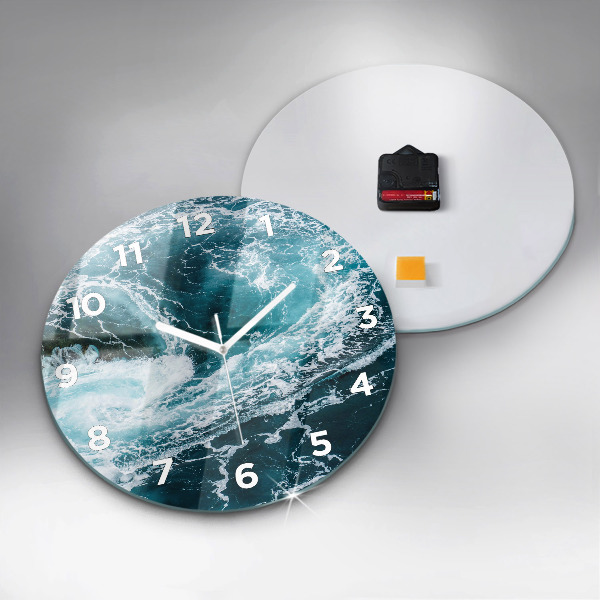Round glass wall clock Swirling foamy waves