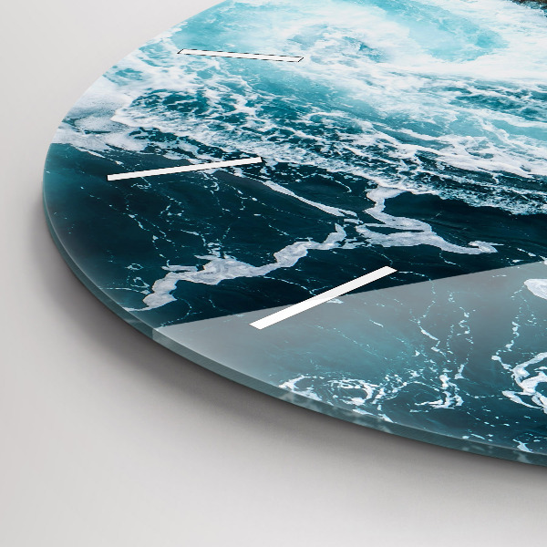 Round glass wall clock Swirling foamy waves