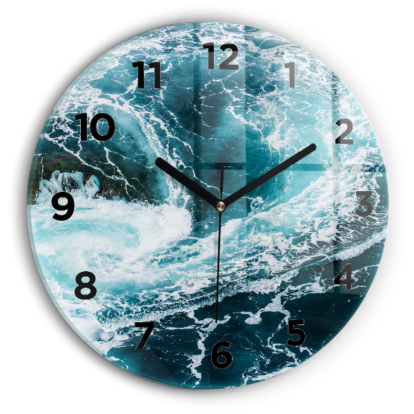 Round glass wall clock Swirling foamy waves