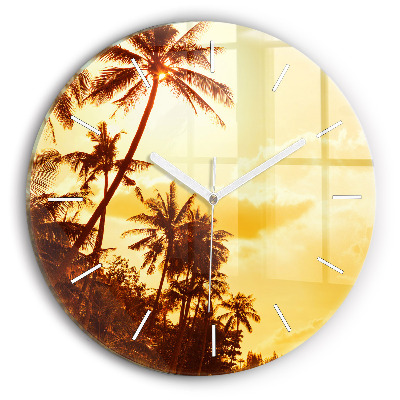 Round glass wall clock Sunny palm trees