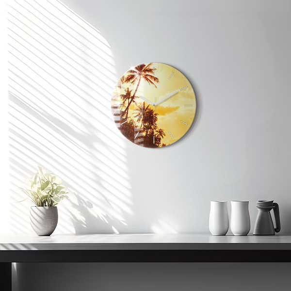 Round glass wall clock Sunny palm trees