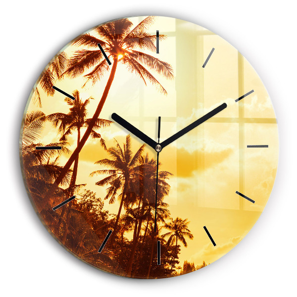 Round glass wall clock Sunny palm trees