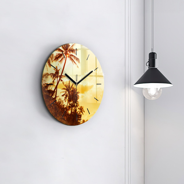 Round glass wall clock Sunny palm trees