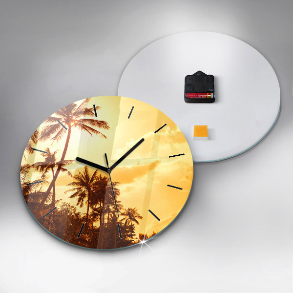 Round glass wall clock Sunny palm trees
