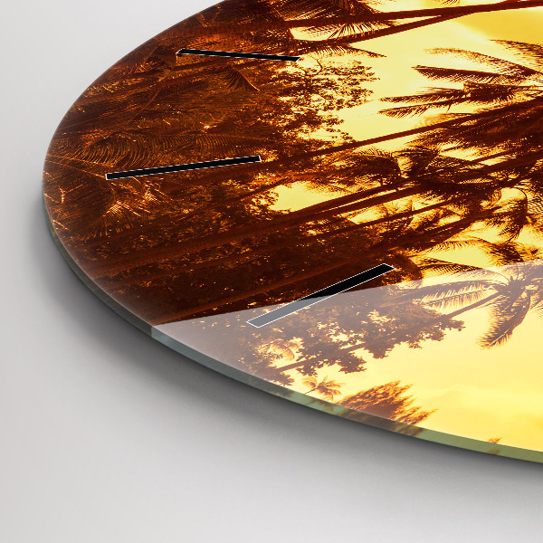 Round glass wall clock Sunny palm trees