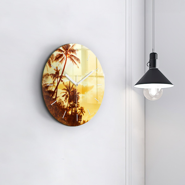Round glass wall clock Sunny palm trees