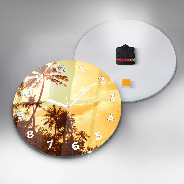 Round glass wall clock Sunny palm trees