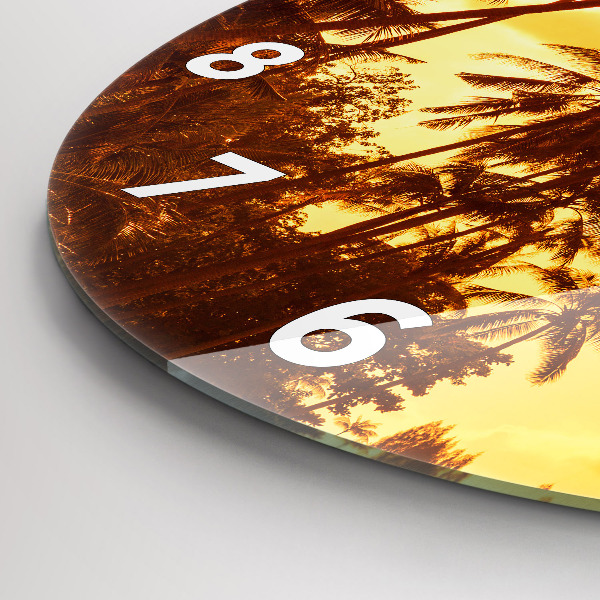 Round glass wall clock Sunny palm trees