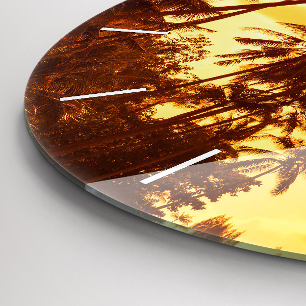 Round glass wall clock Sunny palm trees