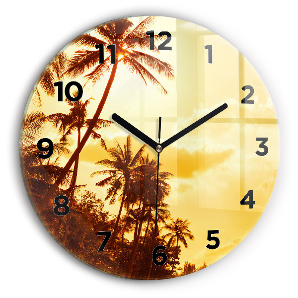 Round glass wall clock Sunny palm trees