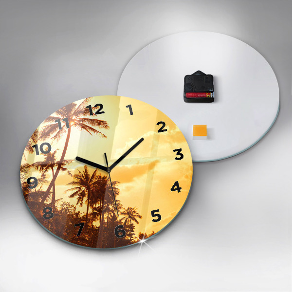 Round glass wall clock Sunny palm trees