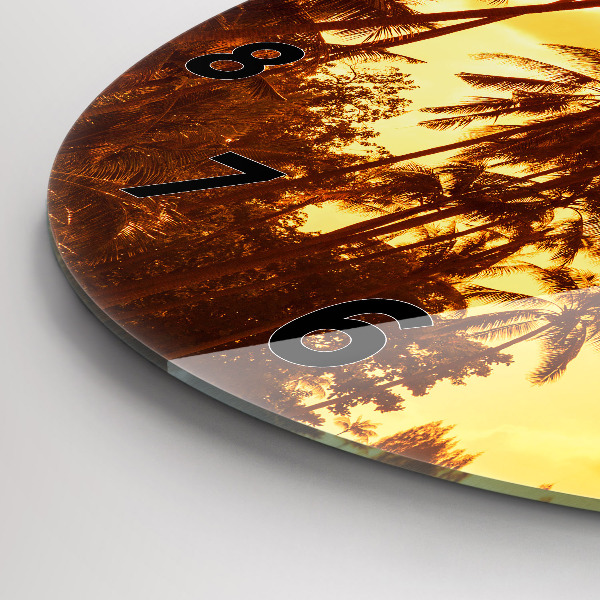 Round glass wall clock Sunny palm trees